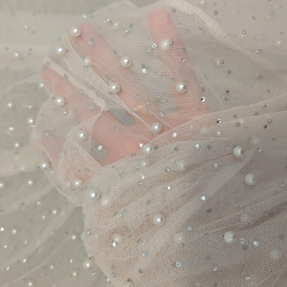 Amazon cream mesh sheet pearl studded long sleeve maxi length swim cover up - Picture 6 of 11